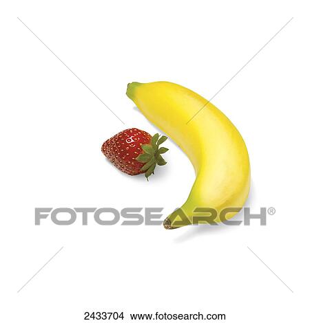 Picture - Banana and strawberry on a white background. Fotosearch