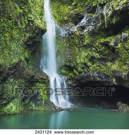 Picture - Beautiful lush waterfall on the road to Hana; Haiku, Maui, Hawaii, United States of America. Fotosearch