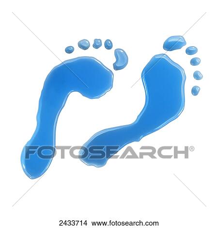 Picture - Blue liquid footprints on a white background. Fotosearch