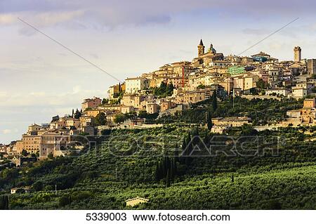 City on a hilltop with fields of crops below; Trevi, Umbria, Italy View Large Photo Image Stock Image - City on a hilltop with fields of crops below; Trevi, Umbria, Italy. Fotosearch