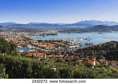 Stock Image - Cityscape on the Italian Riviera; La Spezia, Liguria, Italy. Fotosearch