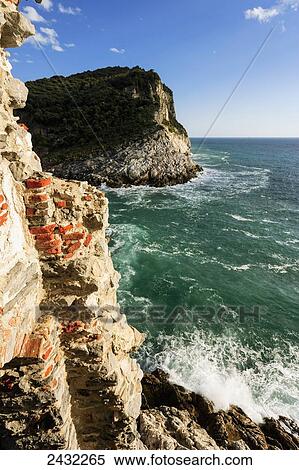 Stock Photography - Cliffs along the coastline of the Italian Riviera; Porto Venere, Liguria, Italy. Fotosearch