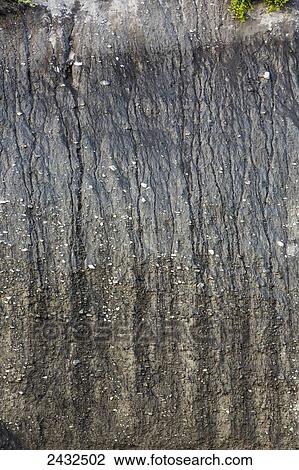Stock Image - Close up of a rock surface showing layers of sediment; Valdez, Alaska, United States of America. Fotosearch