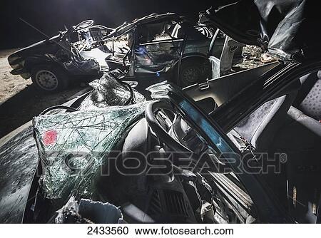 Stock Image - Crashed cars; Tarifa, Cadiz, Andalusia, Spain. Fotosearch