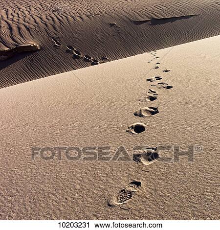Stock Image - Footprints in the sand, Valle de la Luna, Salar de Atacama; San Pedro de Atacama, Antofagasta Region, Chile. Fotosearch