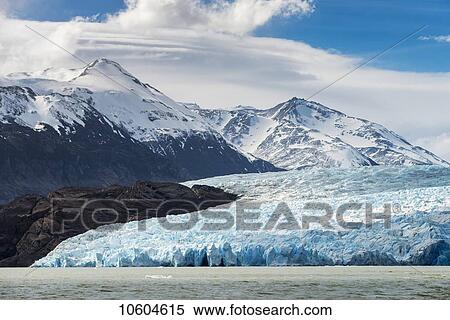 Stock Photography - Grey Glacier and Grey Lake in Torres del Paine National Park; Torres del Paine, Magallanes and Antartica Chilena Region, Chile. Fotosearch