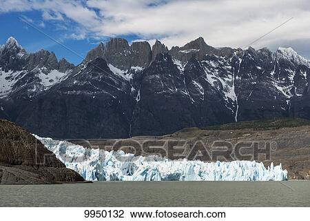 Stock Image - Grey Glacier and Grey Lake, Torres del Paine National Park; Torres del Paine, Magallanes and Antartica Chilena Region, Chile. Fotosearch