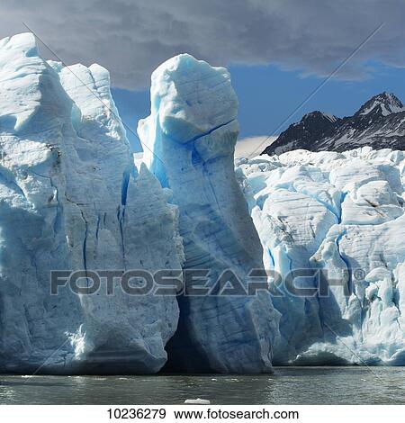 Stock Photo - Grey Glacier and Grey Lake, Torres del Paine National Park; Torres del Paine, Magallanes and Antartica Chilena Region, Chile. Fotosearch