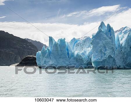 Stock Photo - Grey Glacier and Grey Lake, Torres del Paine National Park; Torres del Paine, Magallanes and Antartica Chilena Region, Chile. Fotosearch