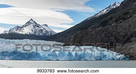 Stock Image - Grey Lake and Grey Glacier, Torres del Paine National Park; Torres del Paine, Magallanes and Antartica Chilena Region, Chile. Fotosearch