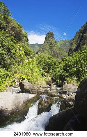 Stock Image - Iao Needle at Iao Valley State Park; Maui, Hawaii, United States of America. Fotosearch