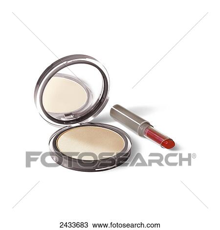 Stock Image - Lipstick and make up compact. Fotosearch