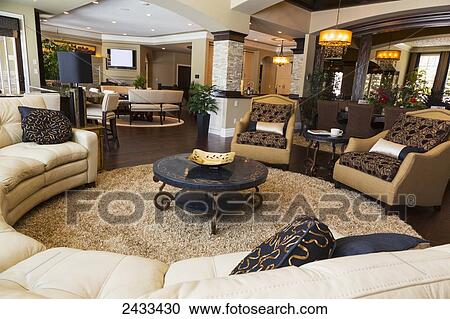 Stock Image - Living room in luxurious custom built estate home; Edmonton, Alberta, Canada. Fotosearch