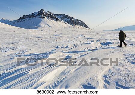 Man in a parka standing on the windswept snow, sastrugi patterns in the foreground, Soakpak Mountain in the distance, Anaktuvuk Pass, Gates of the Arctic National Park; Alaska, United States of America View Large Photo Image Stock Image - Man in a parka standing on the windswept snow, sastrugi patterns in the foreground, Soakpak Mountain in the distance, Anaktuvuk Pass, Gates of the Arctic National Park; Alaska, United States of America. Fotosearch