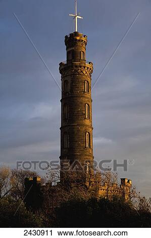 Stock Image - Monument with cross on Calton Hill; Edinburgh, Scotland. Fotosearch