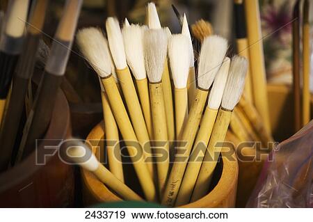 Natural bristle artist brushes in a wooden container for Chinese calligraphy; Gaithersburg, Maryland, United States of America View Large Photo Image Stock Photo - Natural bristle artist brushes in a wooden container for Chinese calligraphy; Gaithersburg, Maryland, United States of America. Fotosearch