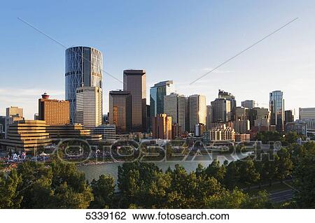 Stock Image - North American city skyline with skyscrapers; Calgary, Alberta, Canada. Fotosearch