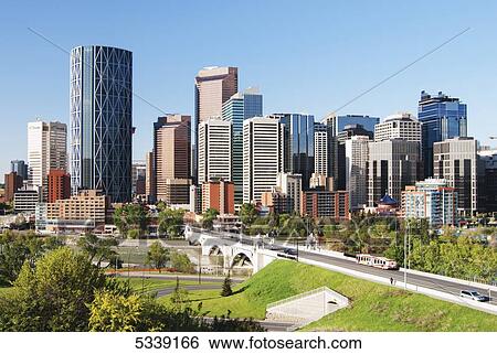 Stock Photograph - North American city skyline with skyscrapers; Calgary, Alberta, Canada. Fotosearch