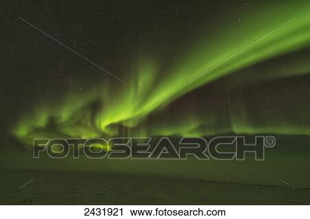 Stock Image - Northern Lights (Aurora Borealis); Old Crow, Yukon, Canada. Fotosearch