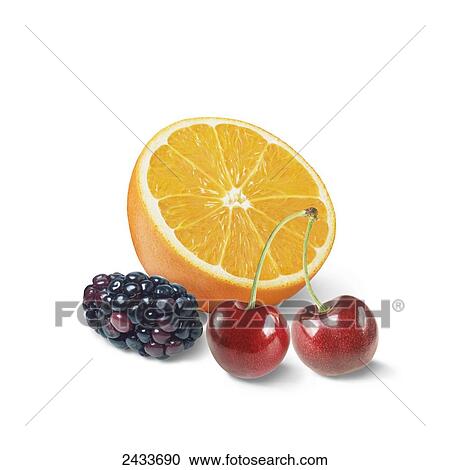 Orange, blackberry and cherries on white background View Large Photo Image Stock Image - Orange, blackberry and cherries on white background. Fotosearch