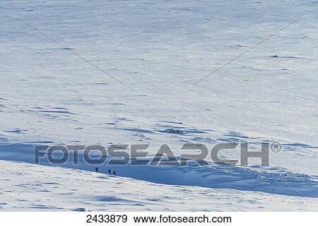 Stock Photo - People descending through snowfield from Beinn a Chlachair, near Laggan; Scotland. Fotosearch