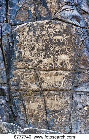Stock Image - Prehistoric rock art, Superstition mountains, Tonto National Forest; Arizona, United States of America. Fotosearch