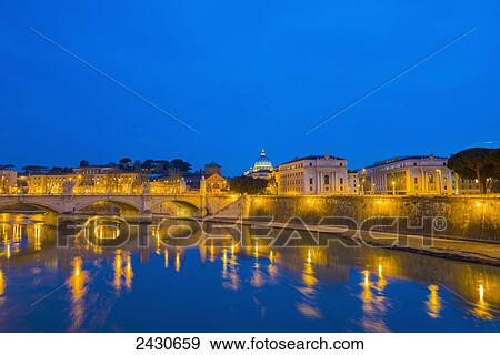 Stock Photo - River Tiber in Vatican City; Rome, Lazio, Italy. Fotosearch