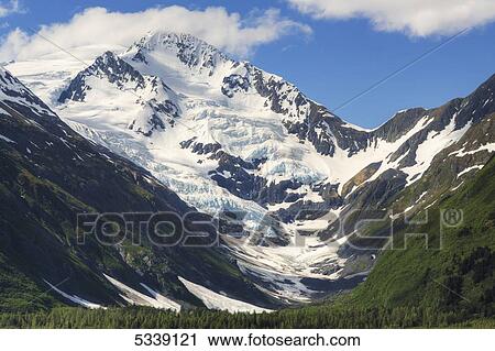 Stock Image - Scenic view of Byron Peak and glacier on a sunny day in Portage Valley; Alaska, United States of America. Fotosearch