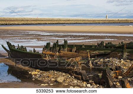 Stock Image - Shipwreck Constance Ellen; South Shields, Tyne and Wear, England. Fotosearch