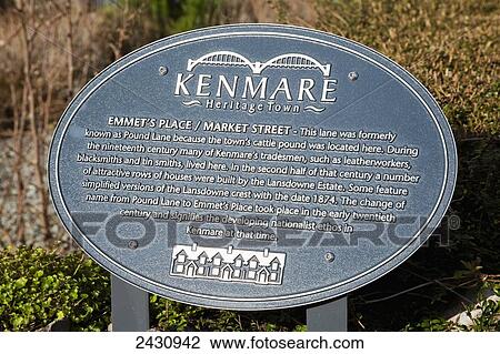Stock Image - Sign about the heritage town of Kenmare; Kenmare, County Kerry, Ireland. Fotosearch