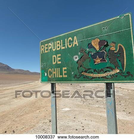 Stock Photo - Sign for the Republic of Chile; San Pedro de Atacama, Antofagasta Region, Chile. Fotosearch