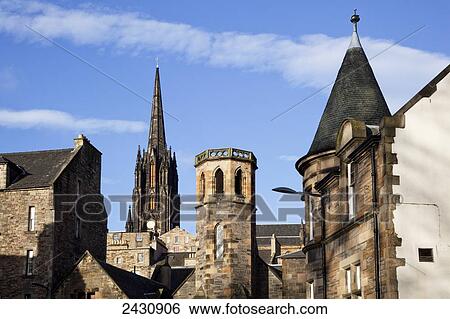 Stock Photograph - Skyline of towers and buildings; Edinburgh, Scotland. Fotosearch