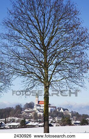 Snowy field and Andechs Abbey in the distance; Herrsching, Bavaria, Germany View Large Photo Image Stock Photograph - Snowy field and Andechs Abbey in the distance; Herrsching, Bavaria, Germany. Fotosearch