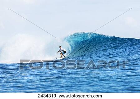 Surfer riding perfect waves in the South Pacific; Tahiti, French Polynesia View Large Photo Image Stock Photo - Surfer riding perfect waves in the South Pacific; Tahiti, French Polynesia. Fotosearch