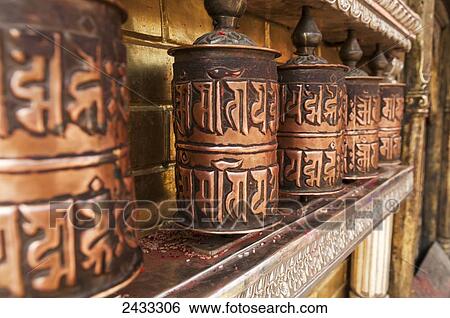 Stock Photograph - Tibetan rolls from Swayambhu Temple; Kathmandu, Nepal. Fotosearch