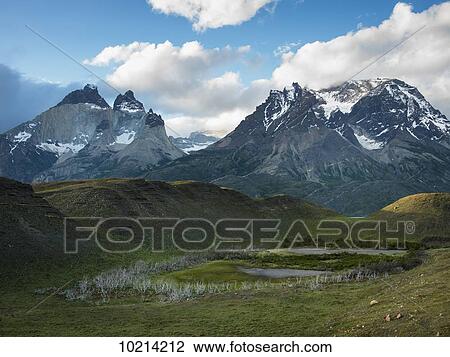 Stock Image - Torres del Paine National Park; Torres del Paine, Magallanes and Antartica Chilena Region, Chile. Fotosearch