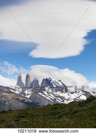 Stock Photo - Towers of Paine, Torres del Paine; Torres del Paine, Magallanes and Antartica Chilena Region, Chile. Fotosearch