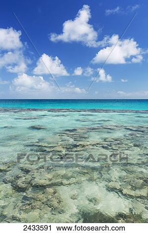 Stock Image - Turquoise water off a tropical island; Tikehau, French Polynesia. Fotosearch