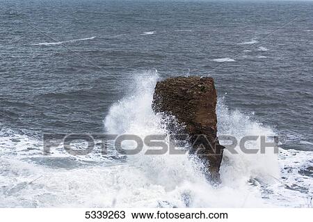 Waves crashing and water splashing against a rock formation off the coast; South Shields, Tyne and Wear, England View Large Photo Image Stock Image - Waves crashing and water splashing against a rock formation off the coast; South Shields, Tyne and Wear, England. Fotosearch