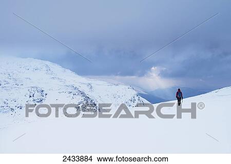 Woman walking in snow covered, winter conditions on Beinn an Dothaidh, near Bridge of Orchy; Argyll and Bute, Scotland View Large Photo Image Picture - Woman walking in snow covered, winter conditions on Beinn an Dothaidh, near Bridge of Orchy; Argyll and Bute, Scotland. Fotosearch