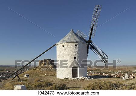 Stock Image - 12Th Century Castle And Windmills Of La Mancha; Consuegra Spain. Fotosearch