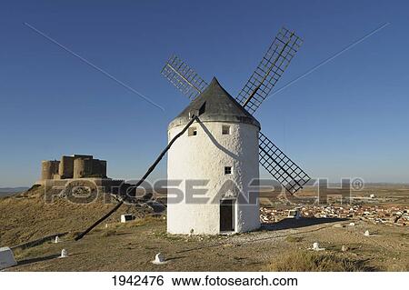 Stock Photograph - 12Th Century Castle And Windmills Of La Mancha; Consuegra Spain. Fotosearch