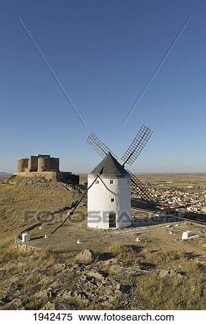 Stock Photography - 12Th Century Castle And Windmills Of La Mancha; Consuegra Spain. Fotosearch