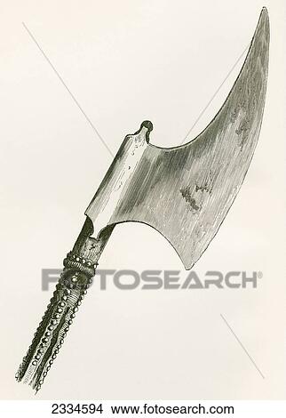 16Th Century Ceremonial Beheading Axe, Carried By The Master Gaoler Of The Tower Of London. The Staff Is Studded With Brass Nails Over Leather. From The British Army: It's Origins, Progress And Equipment, Published 1868. View Large Photo Image Picture - 16Th Century Ceremonial Beheading Axe, Carried By The Master Gaoler Of The Tower Of London. The Staff Is Studded With Brass Nails Over Leather. From The British Army: It's Origins, Progress And Equipment, Published 1868.. Fotosearch