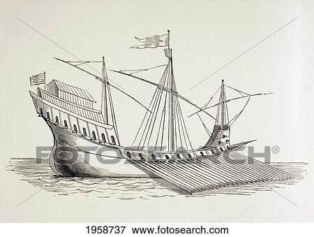 Stock Photo - 16Th Century Galley. From Military And Religious Life In The Middle Ages By Paul Lacroix Published London Circa 1880.. Fotosearch