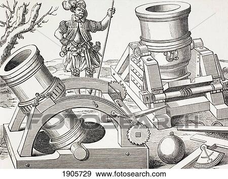 Stock Photo - 16Th Century Mortars On Moveable Carriages. From Military And Religious Life In The Middle Ages By Paul Lacroix Published London Circa 1880.. Fotosearch