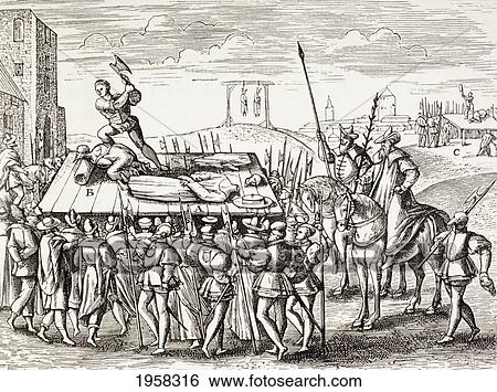 Stock Photograph - 16Th Century Propaganda Illustrating Punishments Decreed By King Henry Viii Against English Catholics. From Military And Religious Life In The Middle Ages By Paul Lacroix Published London Circa 1880.. Fotosearch