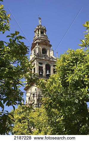 Stock Photo - 17th Century Christian tower built over earlier Islamic minaret, the Mezquita, Cordoba, Andalucia, Spain. Fotosearch
