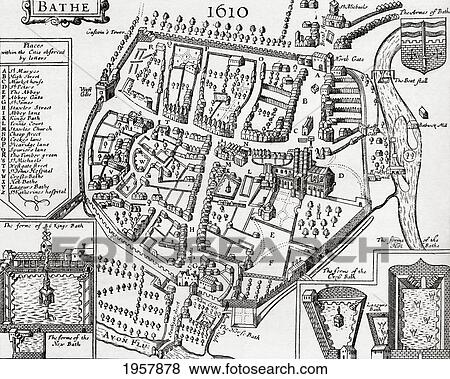 Stock Photo - 17Th Century Map Of Bath, Somerset, England. From Our Own Country Published 1898. Fotosearch