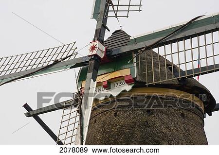 Stock Photo - 1849 Windrose On A Windmill, Built Around 1738 Along Nieuwe Waterschap To Drain The Excess Water From The Alblasserwaard Polders, Kinderdijk, Netherlands. Fotosearch
